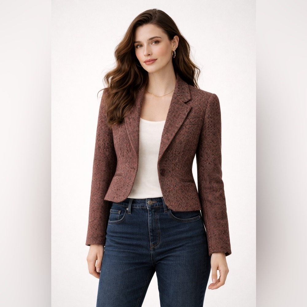 Vintage JH Collectibles Wool Mohair Tweed Blazer burgundy cream Academia 10